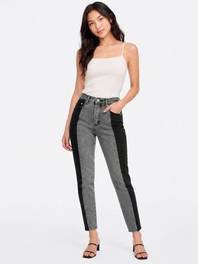 Adika Black & Gray Color Block High Waist Straight Leg Jeans Size Small